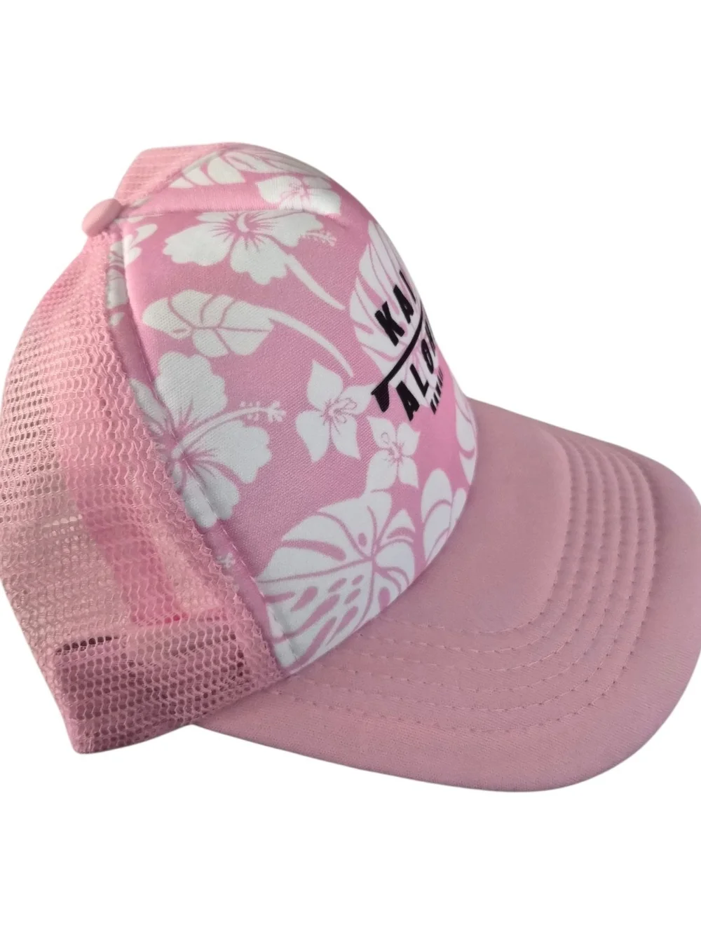 Hibiscus Hawaii Trucker Hat & Pink Purple Mesh Shoulder Beach Purse Bag Set